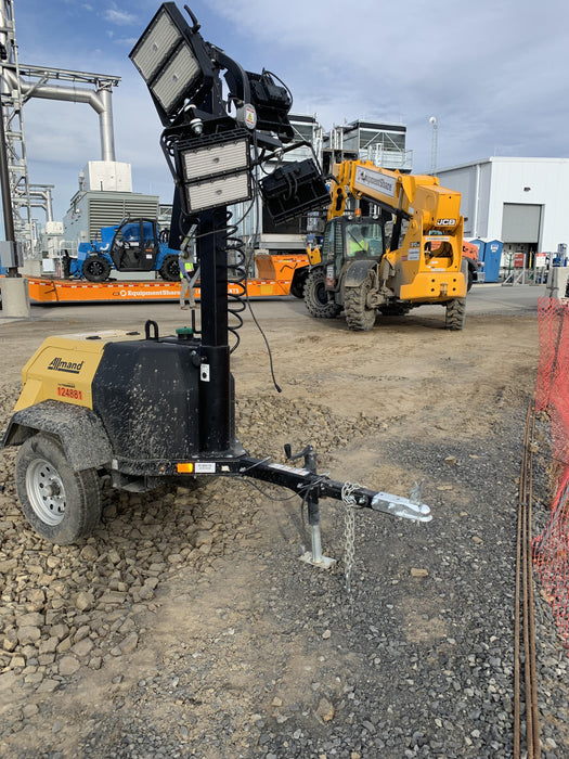 Allmand NLV3GR (4) LED Light Fixture 350W, 23' Vertical Mast, 3kW Prime, Towable, Deep Sea L401, Leveling Jacks, Yanmar T4F 5.8hp