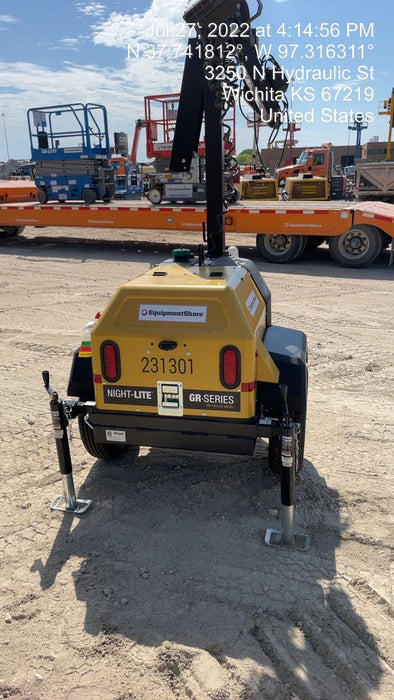 2022 Allmand NLV3GR (4) LED Light Fixture 350W, 23' Vertical Mast, 3kW Prime, Towable, Deep Sea L401, Leveling Jacks, Yanmar T4F 5.8hp