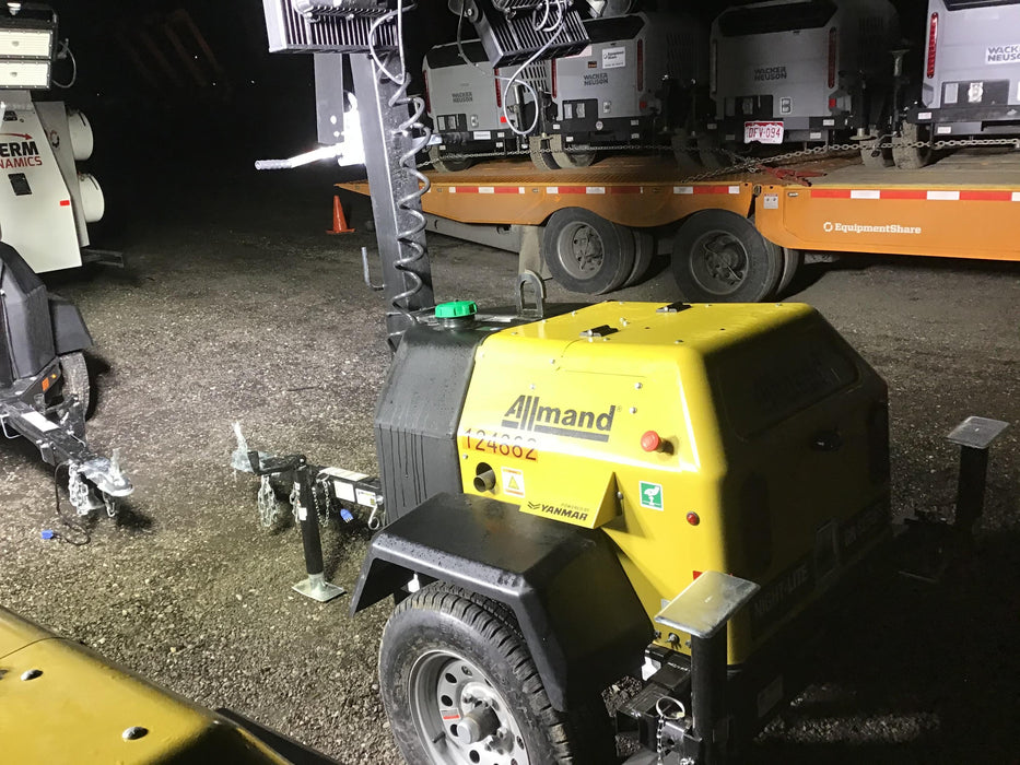 2020 Allmand NLV3GR (4) LED Light Fixture 350W, 23' Vertical Mast, 3kW Prime, Towable, Deep Sea L401, Leveling Jacks, Yanmar T4F 5.8hp