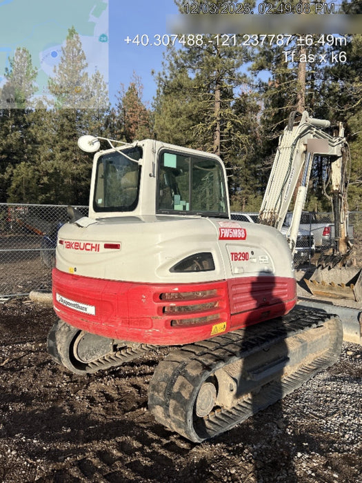 2019 Takeuchi TB290 Cab/Heat/AC Rubber tracks, Dozer blade, Travel alarm, Auxiliary hydraulics Manual QC, Hydraulic thumb, 18", 24", and 36" Buckets