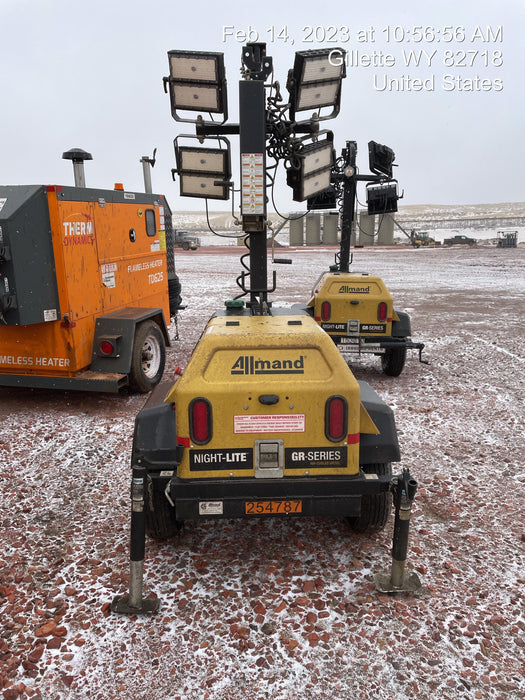 2022 Allmand NLV3GR (4) LED Light Fixture 350W, 23' Vertical Mast, 3kW Prime, Towable, ES Decals, T3