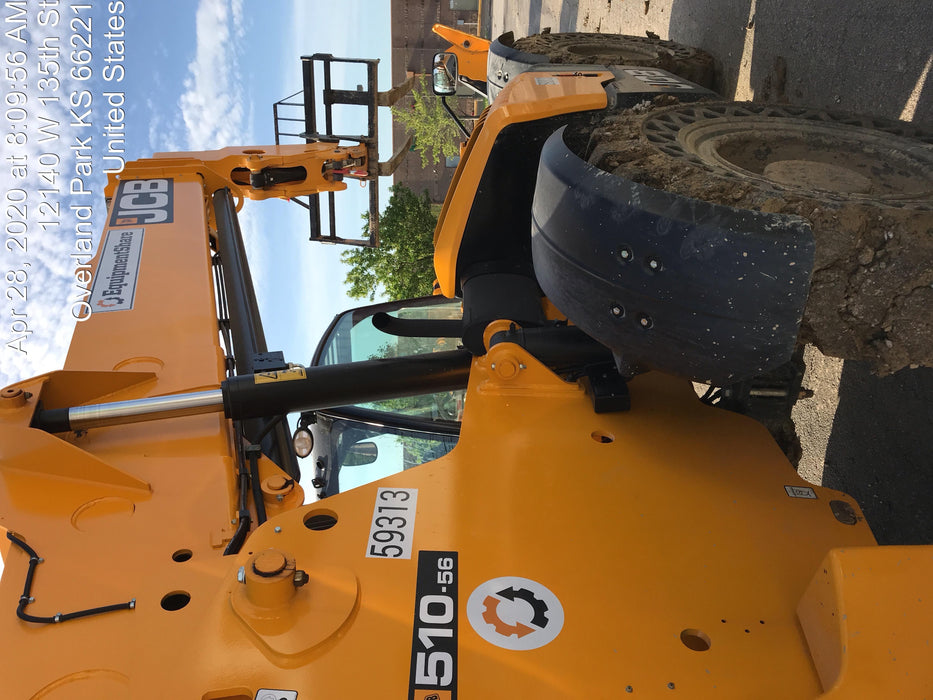 2020 JCB 510-56 Cab/Heat/Air, 74 HP, Solid Tires, STD Worklight, Beacon, Aux Hydraulics, Lifting Eye, Back up Alarm w/66" Carriage/60" Forks