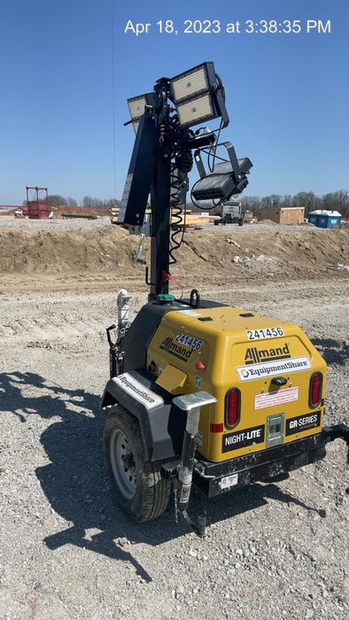 2022 Allmand NLV3GR (4) LED Light Fixture 350W, 23' Vertical Mast, 3kW Prime, Towable, Deep Sea L401, Leveling Jacks, Yanmar T4F 5.8hp