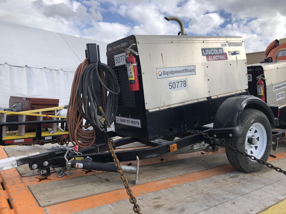 2019 Lincoln Electric Vantage 322 Welder Ready-Pak 3, Two wheel trailer, Fender and Light kit, Cable Rack