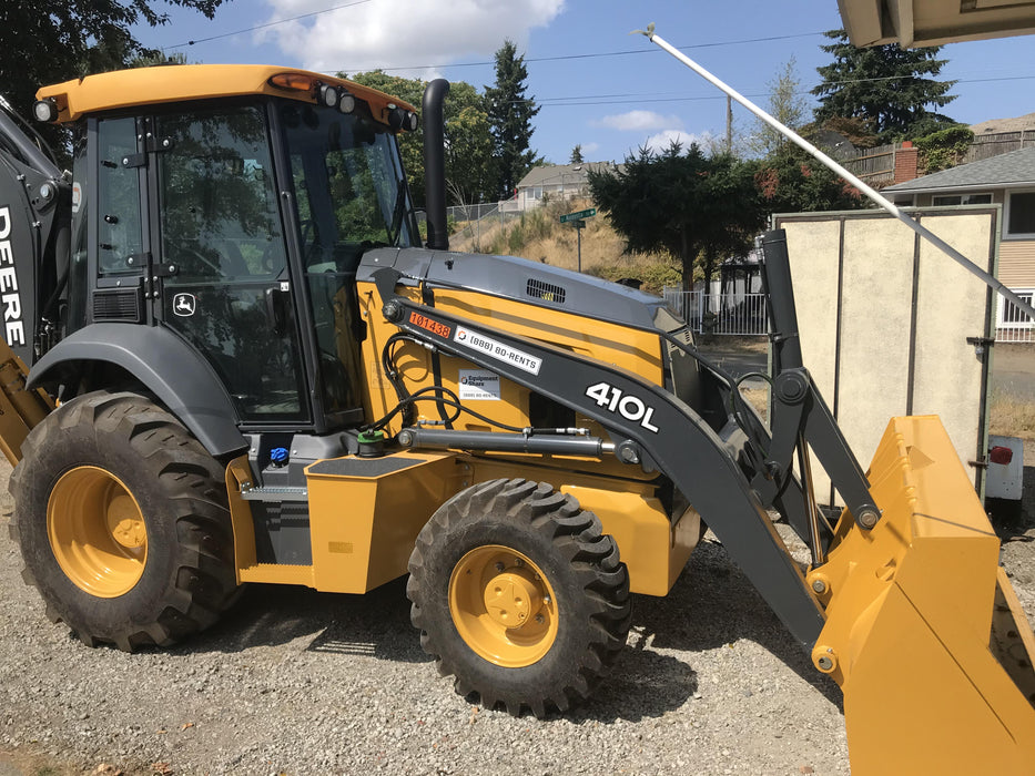 2020 John Deere 410L - Extendable Stick Cab/Heat/Air, 4WD, Extendable Stick, Pilot Controls, 2 Way Hydraulics, TAG Manual QC