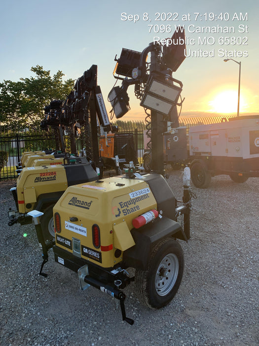 2022 Allmand NLV3GR (4) LED Light Fixture 350W, 23' Vertical Mast, 3kW Prime, Towable, Deep Sea L401, Leveling Jacks, Yanmar T4F 5.8hp