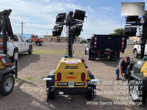 2022 Allmand NLV3GR (4) LED Light Fixture 350W, 23' Vertical Mast, 3kW Prime, Towable, ES Decals, T3