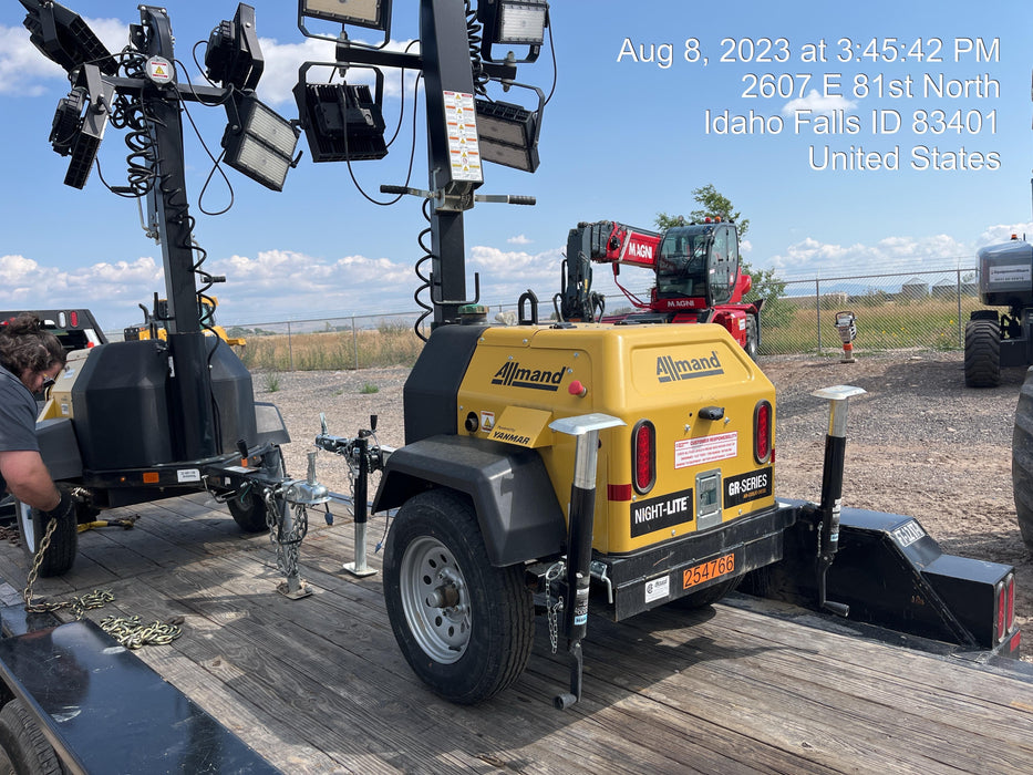 2022 Allmand NLV3GR (4) LED Light Fixture 350W, 23' Vertical Mast, 3kW Prime, Towable, ES Decals, T3