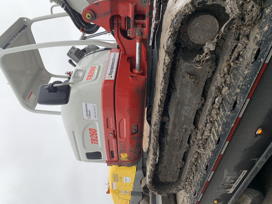2019 Takeuchi TB260 Canopy, Standard Blade, Auxiliary hydraulics w/Manual QC, Hydraulic thumb, 12" ,18", 24" Bucket
