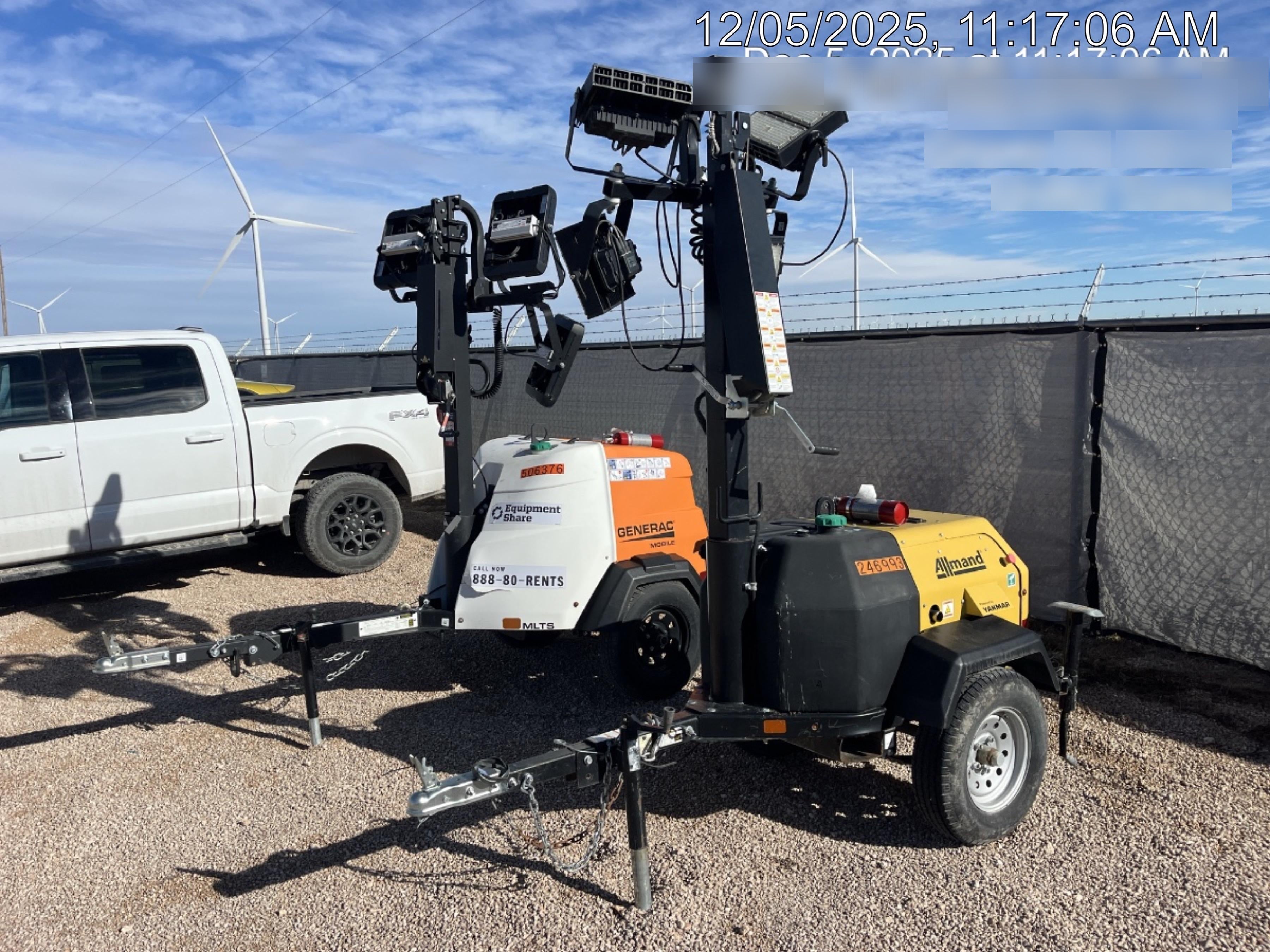 2022 Allmand NLV3GR (4) LED Light Fixture 350W, 23' Vertical Mast, 3kW Prime, Towable, ES Decals, T3