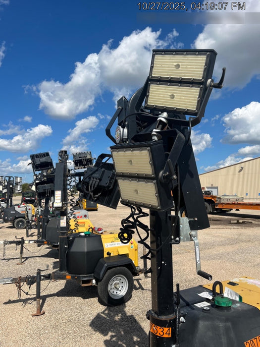 2022 Allmand NLV3GR (4) LED Light Fixture 350W, 23' Vertical Mast, 3kW Prime, Towable, Deep Sea L401, Leveling Jacks, Yanmar T4F 5.8hp