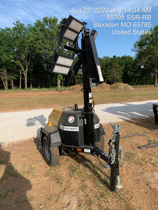 2022 Allmand NLV3GR (4) LED Light Fixture 350W, 23' Vertical Mast, 3kW Prime, Towable, Deep Sea L401, Leveling Jacks, Yanmar T4F 5.8hp