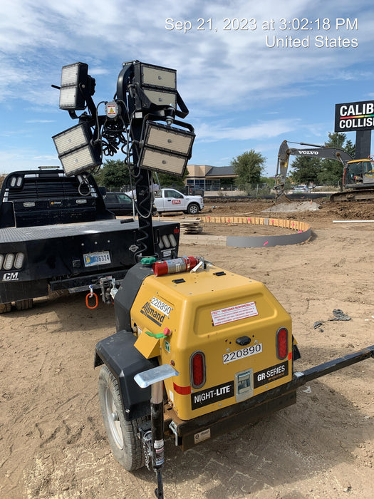 2022 Allmand NLV3GR (4) LED Light Fixture 350W, 23' Vertical Mast, 3kW Prime, Towable, Deep Sea L401, Leveling Jacks, Yanmar T4F 5.8hp