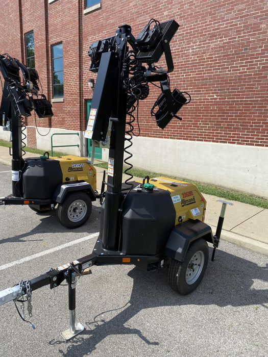 2022 Allmand NLV3GR (4) LED Light Fixture 350W, 23' Vertical Mast, 3kW Prime, Towable, Deep Sea L401, Leveling Jacks, Yanmar T4F 5.8hp