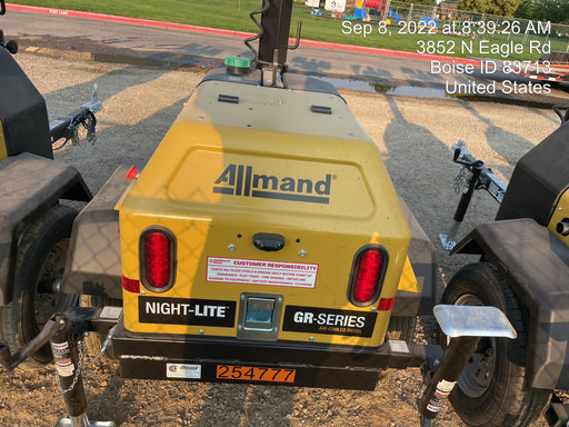 2022 Allmand NLV3GR (4) LED Light Fixture 350W, 23' Vertical Mast, 3kW Prime, Towable, ES Decals, T3
