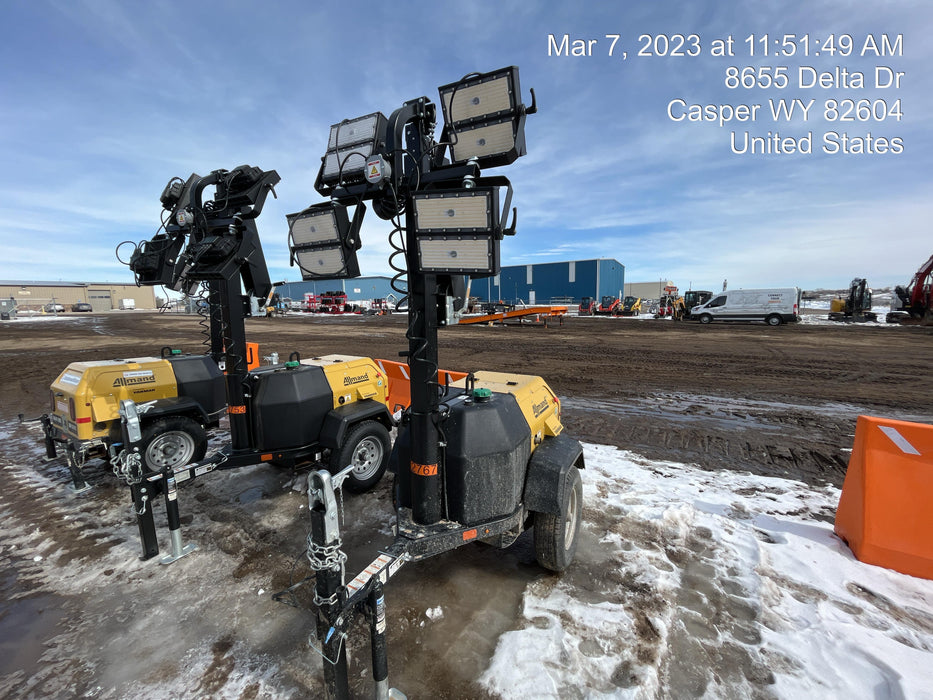 2022 Allmand NLV3GR (4) LED Light Fixture 350W, 23' Vertical Mast, 3kW Prime, Towable, ES Decals, T3