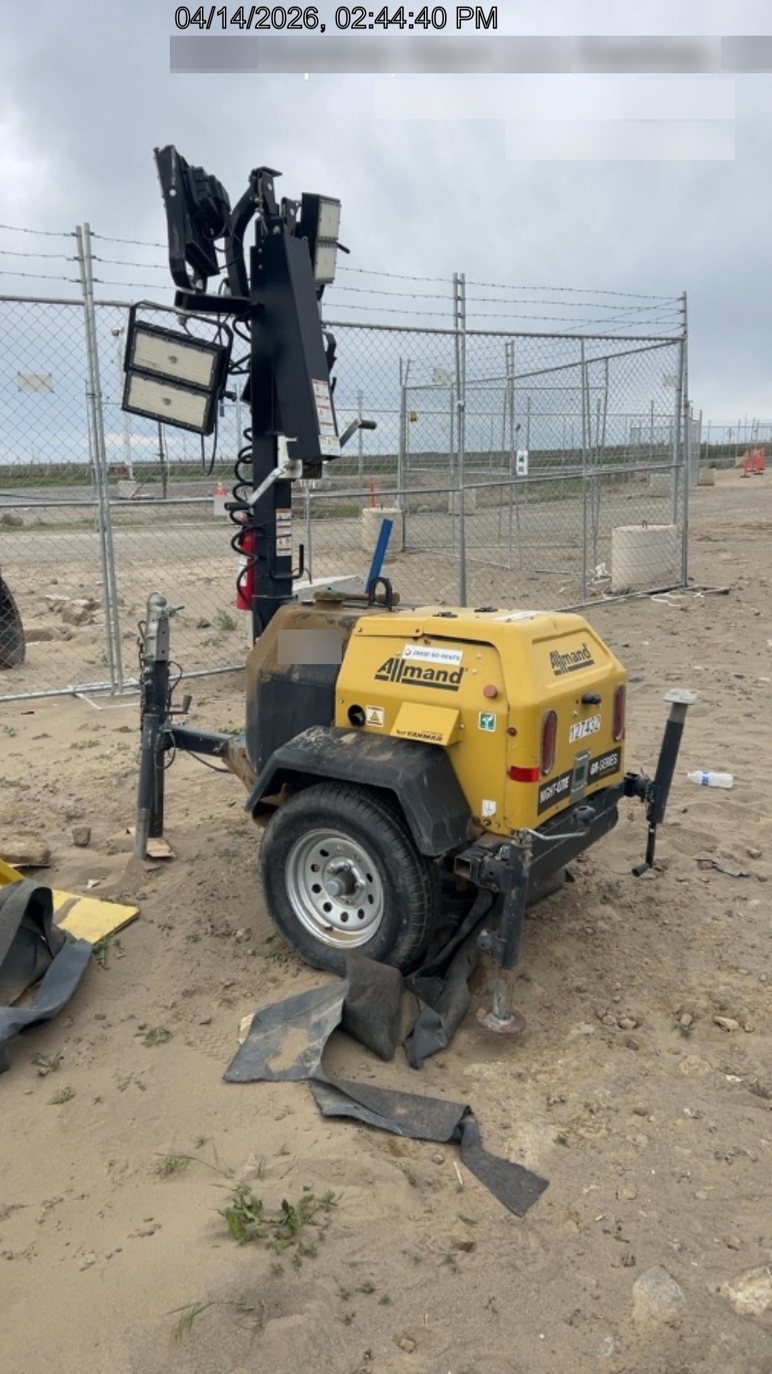2021 Allmand NLV3GR (4) LED Light Fixture 350W, 23' Vertical Mast, 3kW Prime, Towable, Deep Sea L401, Leveling Jacks, Yanmar T4F 5.8hp