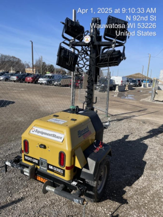 2022 Allmand NLV3GR (4) LED Light Fixture 350W, 23' Vertical Mast, 3kW Prime, Towable, Deep Sea L401, Leveling Jacks, Yanmar T4F 5.8hp