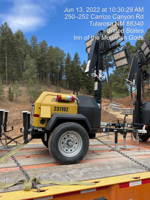 2022 Allmand NLV3GR (4) LED Light Fixture 350W, 23' Vertical Mast, 3kW Prime, Towable, Deep Sea L401, Leveling Jacks, Yanmar T4F 5.8hp