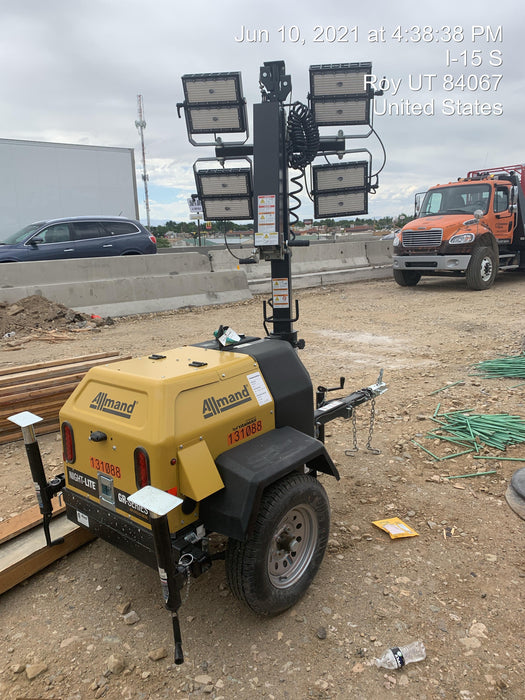 2021 Allmand NLV3GR (4) LED Light Fixture 350W, 23' Vertical Mast, 3kW Prime, Towable, Deep Sea L401, Leveling Jacks, Yanmar T4F 5.8hp