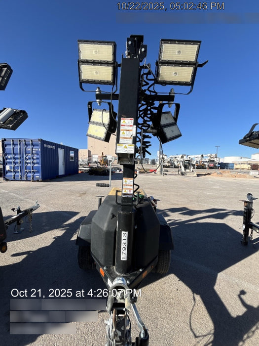 Allmand NLV3GR (4) LED Light Fixture 350W, 23' Vertical Mast, 3kW Prime, Towable, Deep Sea L401, Leveling Jacks, Yanmar T4F 5.8hp