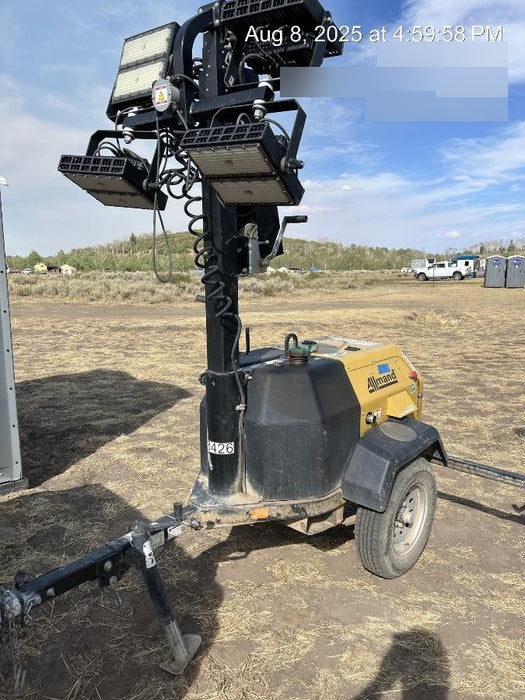 2022 Allmand NLV3GR (4) LED Light Fixture 350W, 23' Vertical Mast, 3kW Prime, Towable, Deep Sea L401, Leveling Jacks, Yanmar T4F 5.8hp