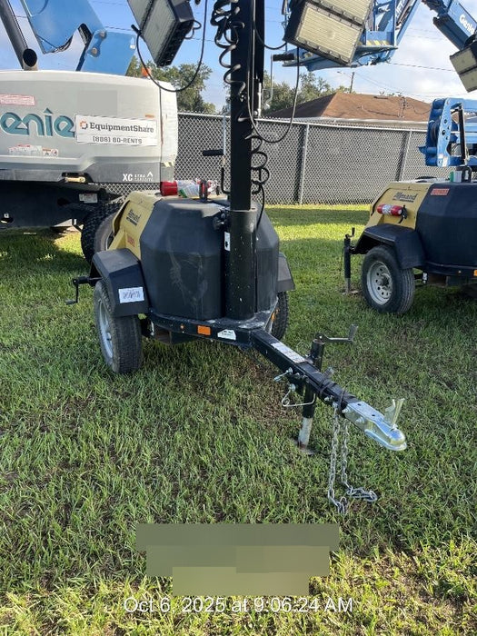 2022 Allmand NLV3GR (4) LED Light Fixture 350W, 23' Vertical Mast, 3kW Prime, Towable, Deep Sea L401, Leveling Jacks, Yanmar T4F 5.8hp