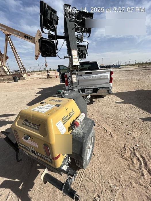 2022 Allmand NLV3GR (4) LED Light Fixture 350W, 23' Vertical Mast, 3kW Prime, Towable, Deep Sea L401, Leveling Jacks, Yanmar T4F 5.8hp