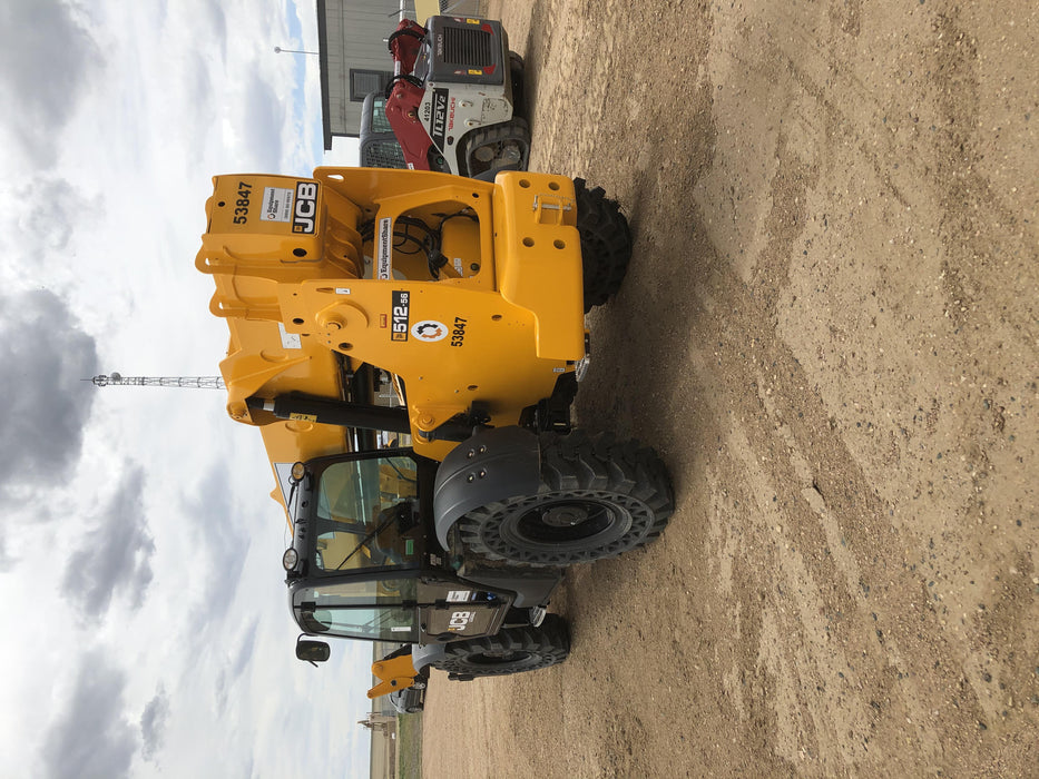 2019 JCB 512-56 Cab/Heat/Air, 109 HP, Solid Tires, STD Worklight, Beacon, Aux Hydraulics, Lifting Eye, Back up Alarm w/66" Carriage/60" Forks