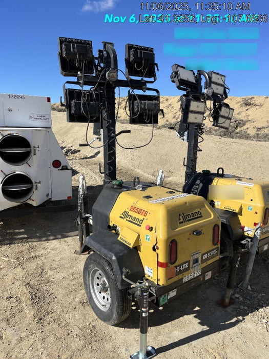 2022 Allmand NLV3GR (4) LED Light Fixture 350W, 23' Vertical Mast, 3kW Prime, Towable, ES Decals, T3