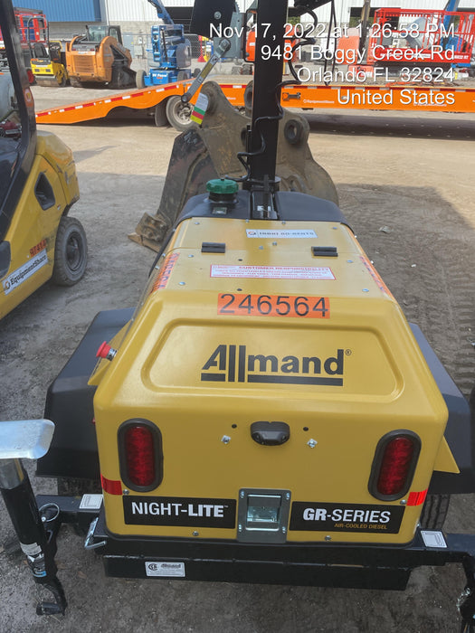 2022 Allmand NLV3GR (4) LED Light Fixture 350W, 23' Vertical Mast, 3kW Prime, Towable