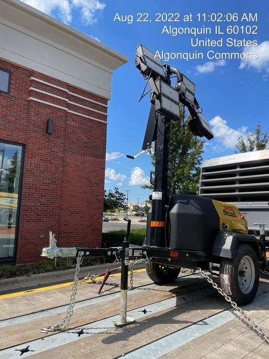 2022 Allmand NLV3GR (4) LED Light Fixture 350W, 23' Vertical Mast, 3kW Prime, Towable, Deep Sea L401, Leveling Jacks, Yanmar T4F 5.8hp