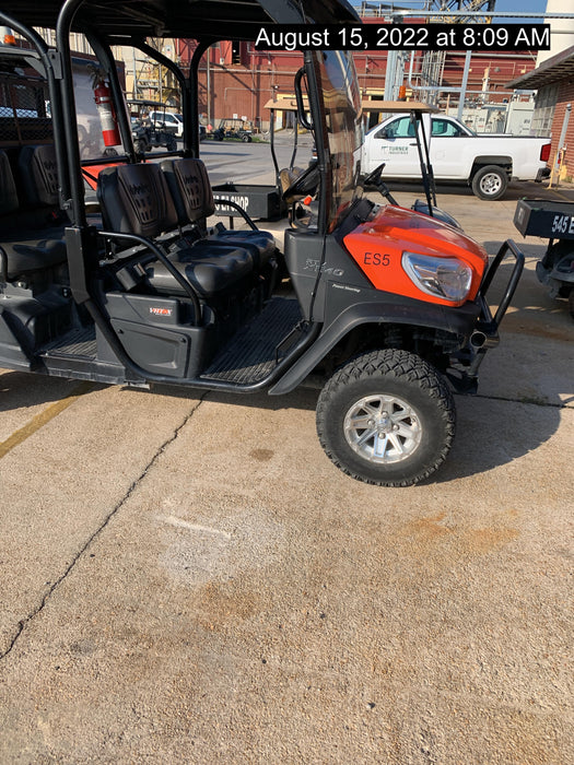 2020 Kubota RTV-X1140WL-H 4 seat diesel cart, plastic canopy, HD tires, steel wheels, tinted windshield, strobe light, and backup alarm