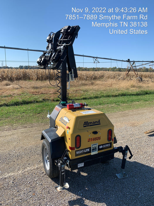 2022 Allmand NLV3GR (4) LED Light Fixture 350W, 23' Vertical Mast, 3kW Prime, Towable, Deep Sea L401, Leveling Jacks, Yanmar T4F 5.8hp