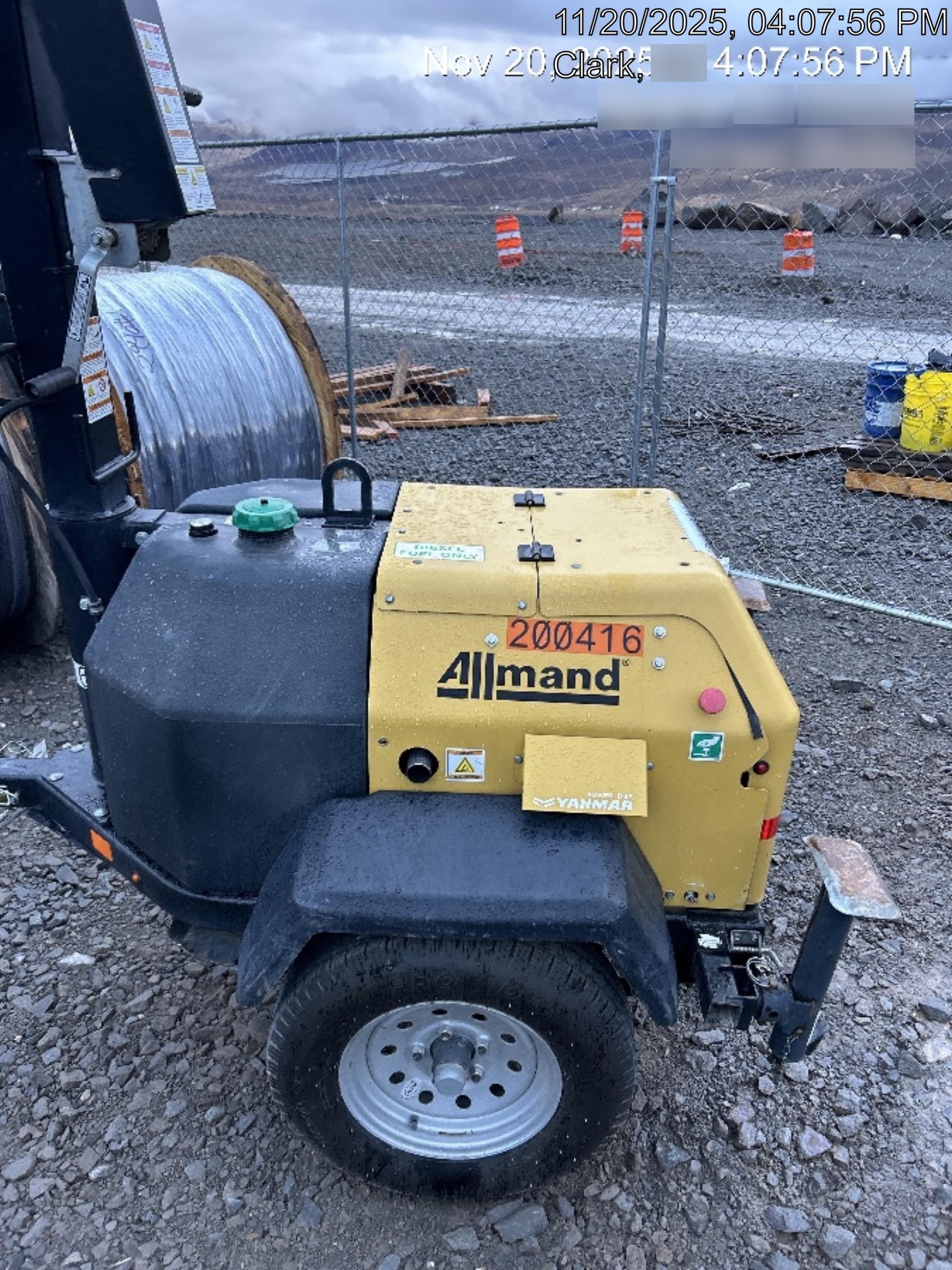 2022 Allmand NLV3GR (4) LED Light Fixture 350W, 23' Vertical Mast, 3kW Prime, Towable, Deep Sea L401, Leveling Jacks, Yanmar T4F 5.8hp