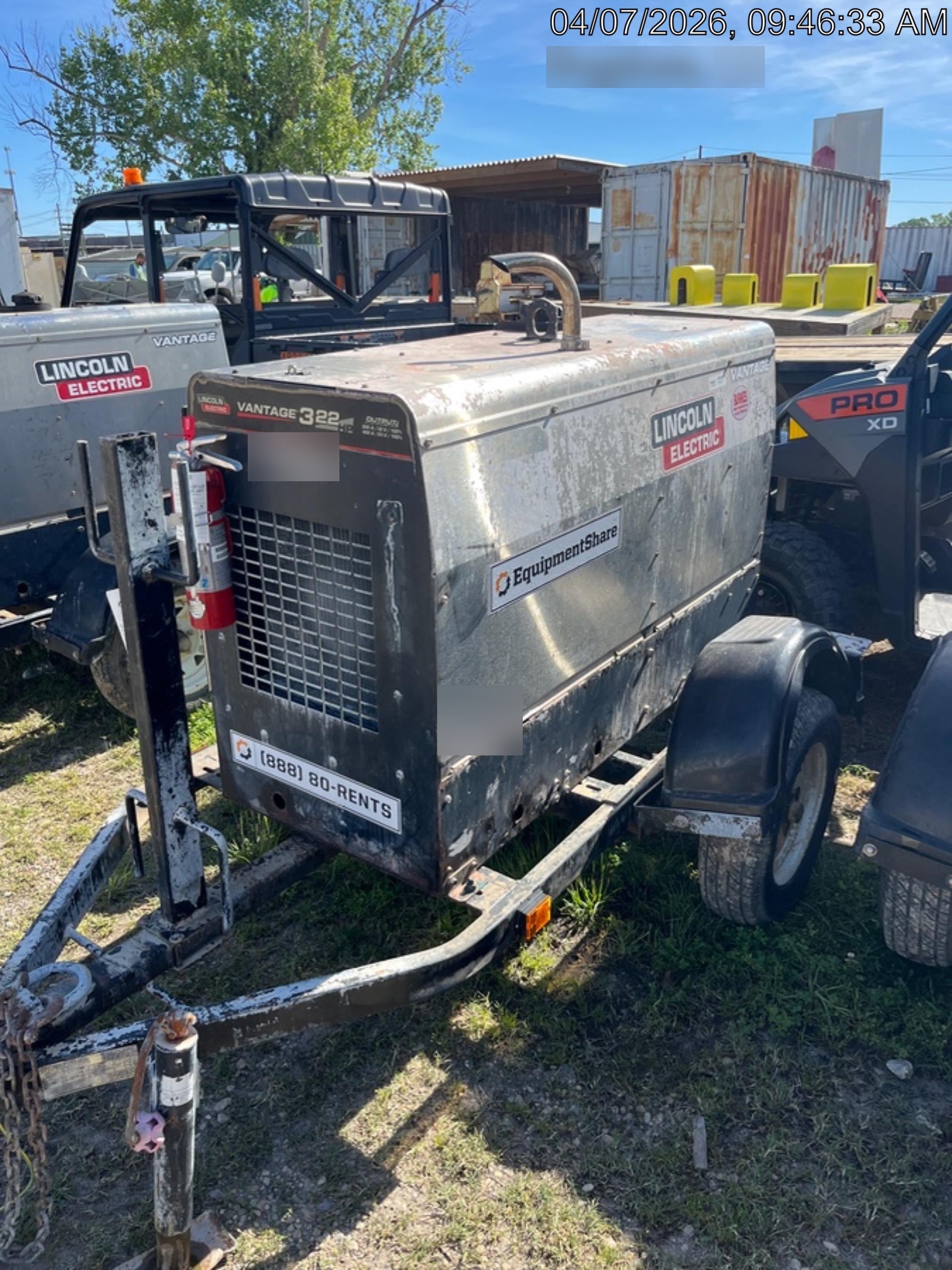 2019 Lincoln Electric Vantage 322 Welder Ready-Pak 3, Two wheel trailer, Fender and Light kit, Cable Rack