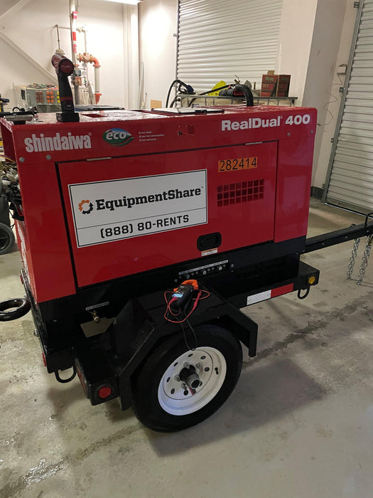 2022 Shindaiwa DGW400MDL Kubota D902 Engine, 23 HP, Dual Op Welder, Wire, Arc, Droop Stick, Tig, and CC Stick Functionality, Simulphase, 3 Phase and 1 Phase Gen Output, Single Axle NB Trlr, Slr Trckl Chrg 12V 12W, Fire Ext