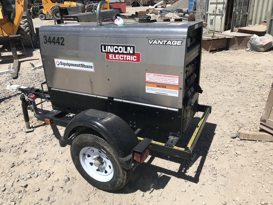 2019 Lincoln Electric Vantage 322 Welder Ready-Pak 3, Two wheel trailer, Fender and Light kit, Cable Rack