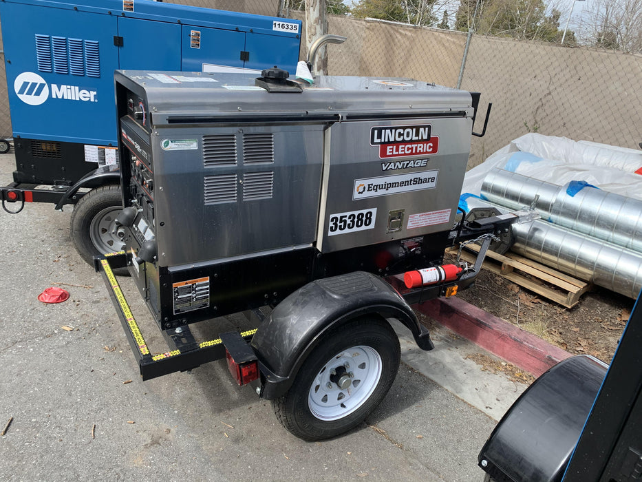 2019 Lincoln Electric Vantage 322 Welder Ready-Pak 3, Two wheel trailer, Fender and Light kit, Cable Rack