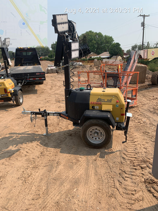 2021 Allmand NLV3GR (4) LED Light Fixture 350W, 23' Vertical Mast, 3kW Prime, Towable, Deep Sea L401, Leveling Jacks, Yanmar T4F 5.8hp