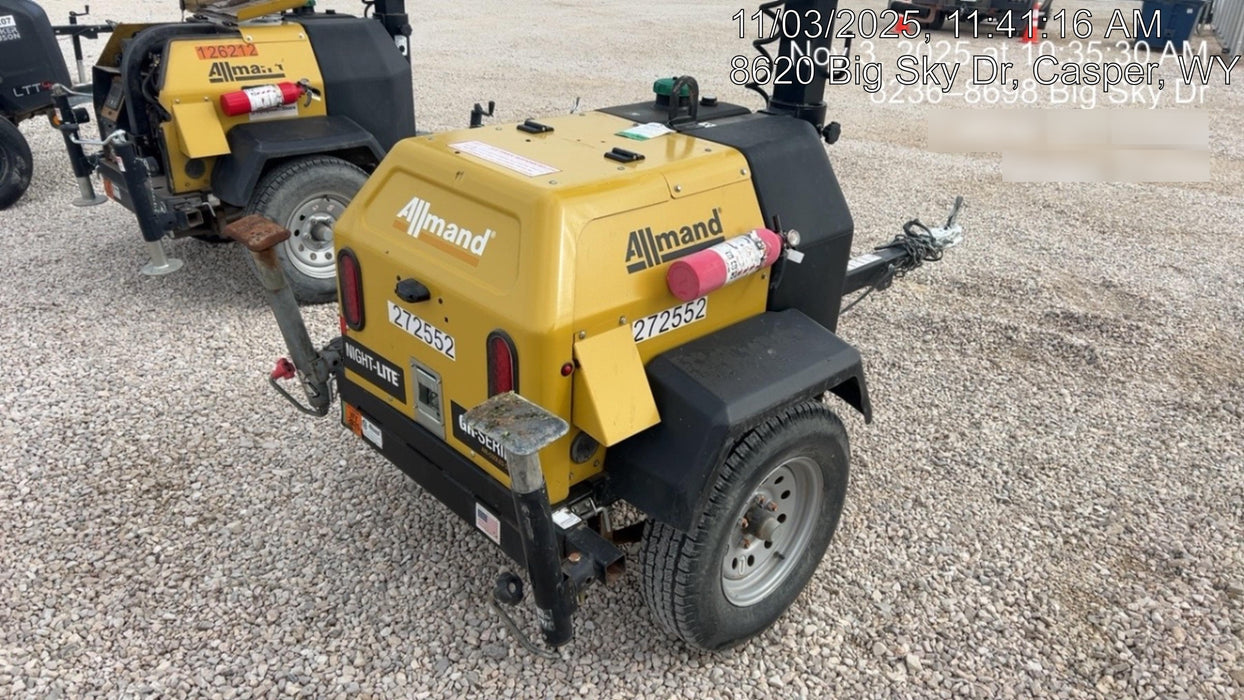 2022 Allmand NLV3GR (4) LED Light Fixture 350W, 23' Vertical Mast, 3kW Prime, Towable, ES Decals, T3 no