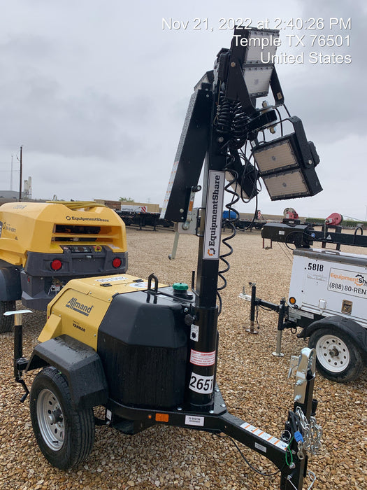 2022 Allmand NLV3GR (4) LED Light Fixture 350W, 23' Vertical Mast, 3kW Prime, Towable, ES Decals, T3