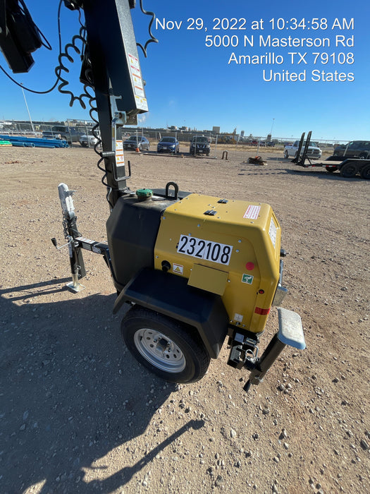 2022 Allmand NLV3GR (4) LED Light Fixture 350W, 23' Vertical Mast, 3kW Prime, Towable, Deep Sea L401, Leveling Jacks, Yanmar T4F 5.8hp