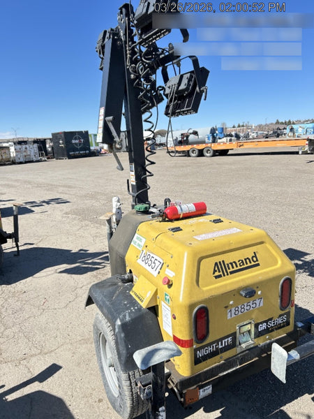 Allmand NLV3GR (4) LED Light Fixture 350W, 23' Vertical Mast, 3kW Prime, Towable, Deep Sea L401, Leveling Jacks, Yanmar T4F 5.8hp