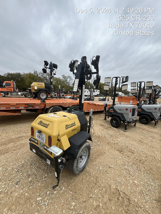 2022 Allmand NLV3GR (4) LED Light Fixture 350W, 23' Vertical Mast, 3kW Prime, Towable, ES Decals, T3