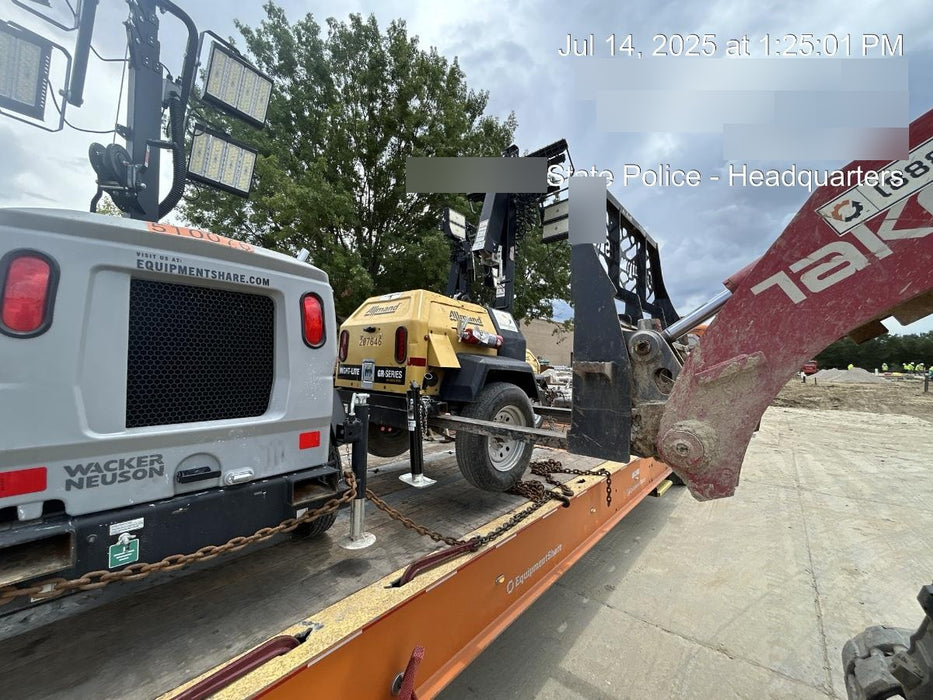 2022 Allmand NLV3GR (4) LED Light Fixture 350W, 23' Vertical Mast, 3kW Prime, Towable, Deep Sea L401, Leveling Jacks, Yanmar T4F 5.8hp