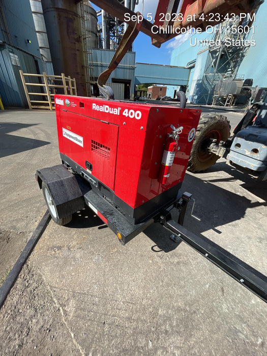 2023 Shindaiwa DGW400MDL Kubota D902 Engine, 23 HP, Dual Op Welder, Wire, Arc, Droop Stick, Tig, and CC Stick Functionality, Simulphase, 3 Phase and 1 Phase Gen Output, Single Axle NB Trlr, Slr Trckl Chrg 12V 12W, Fire Ext