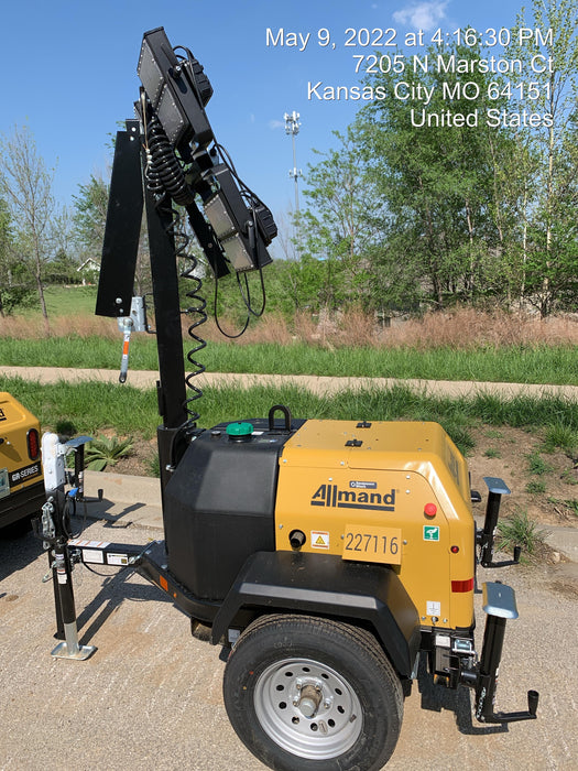 2022 Allmand NLV3GR (4) LED Light Fixture 350W, 23' Vertical Mast, 3kW Prime, Towable, Deep Sea L401, Leveling Jacks, Yanmar T4F 5.8hp