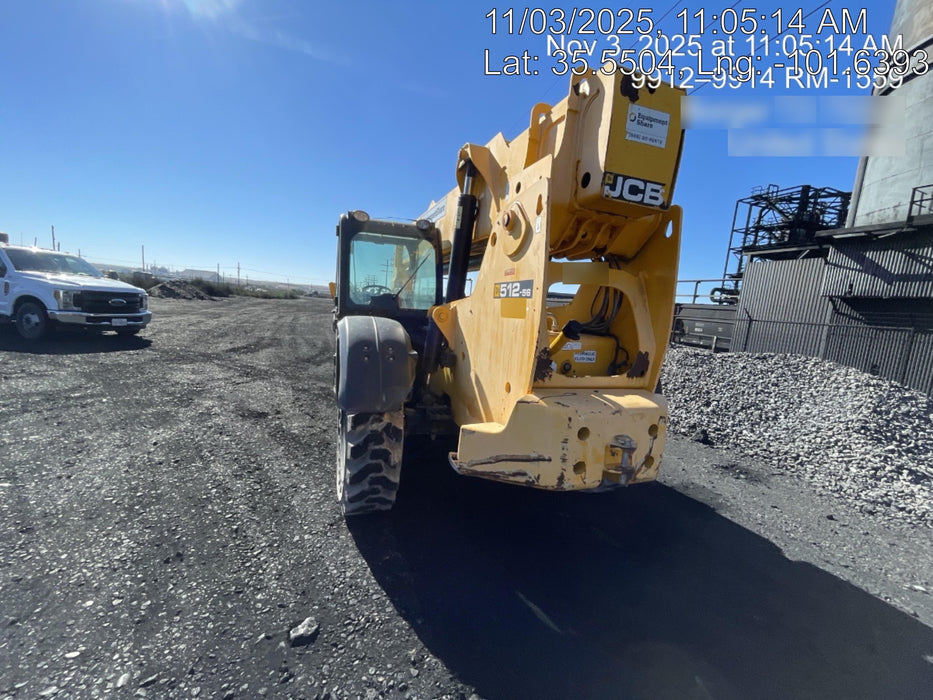 2019 JCB 512-56 109 HP w/CAB/HVAC, Beacon, Aux Hydraulics, Worklights, Solid Tires w/60" Carriage/Forks