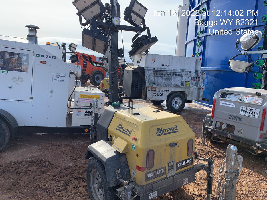 2022 Allmand NLV3GR (4) LED Light Fixture 350W, 23' Vertical Mast, 3kW Prime, Towable, ES Decals, T3